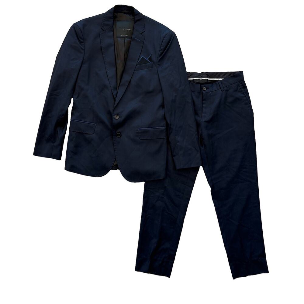 Zara Man Designer Black Tag Business Jacket Suit Navy Black Silky (36)